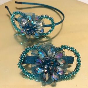 Beaded headband and barrette set.